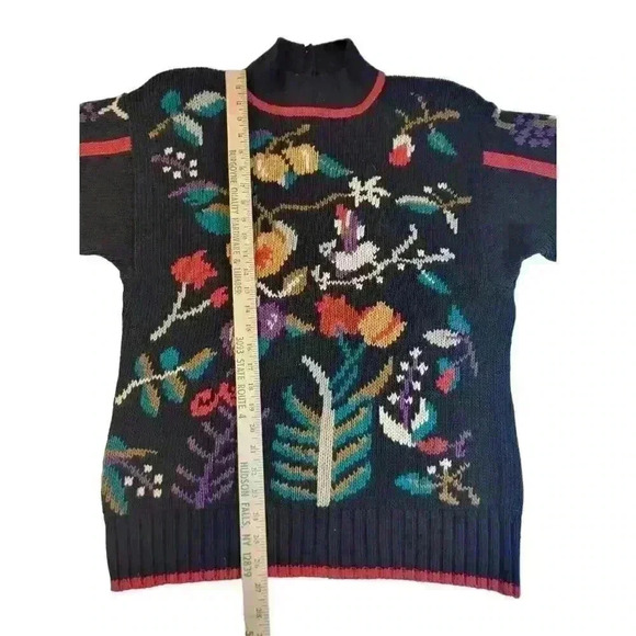 Vintage 1988 Lisa Nichols Sweater Size L Floral Button Back Chunky Knit Black - Picture 4 of 11